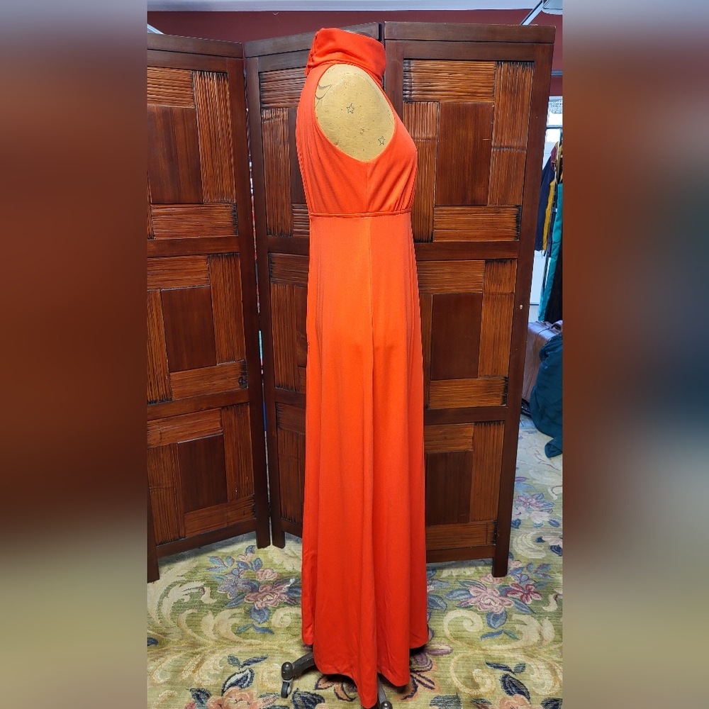 Women's Shawn Orginals Vintage Firey Orange Red Turtle Halter Maxi Dress Size 10 - Picture 6 of 15